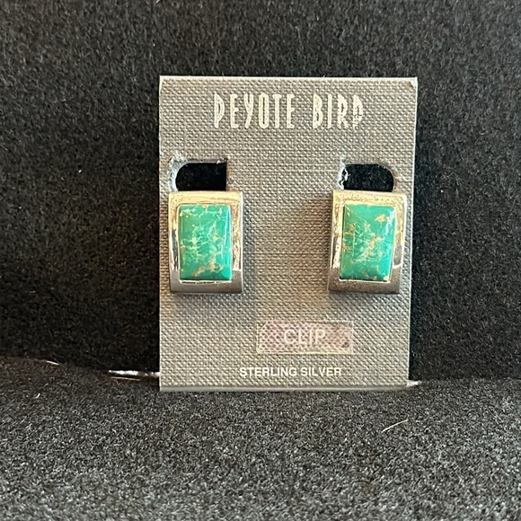 Peyote Bird NWT clip sterling silver rectangle turquoise green blue earr… - Picture 1 of 6
